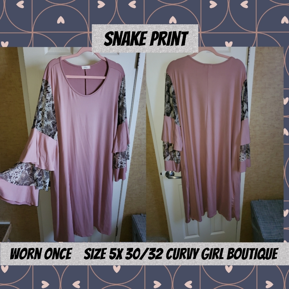 Mauve and snake print sleeve dress 5x 30/32